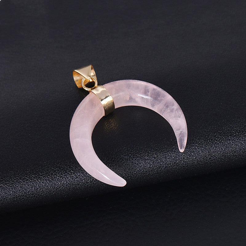 Amethyst or Rose Quartz Crystal Moon Necklace - Ganesha's Market