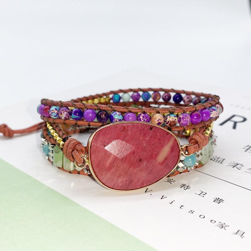 Bohemian Pink Agate Crystal Bracelet - Ganesha's Market