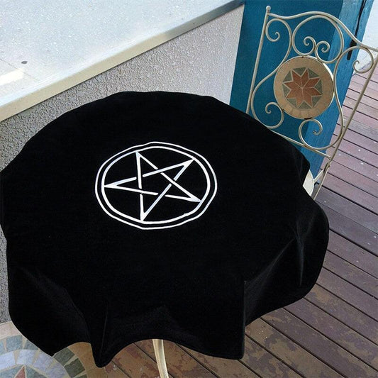 Embroidered Velvet Pentagram Tablecloth - Pentagram Tapestry - Ganesha's Market