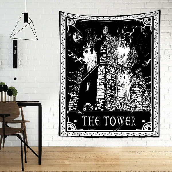 Large Tarot Card Wall Tapestry - "The Tower" // Tarot Card Wall Hanging (Choose Size) - Ganesha's Market