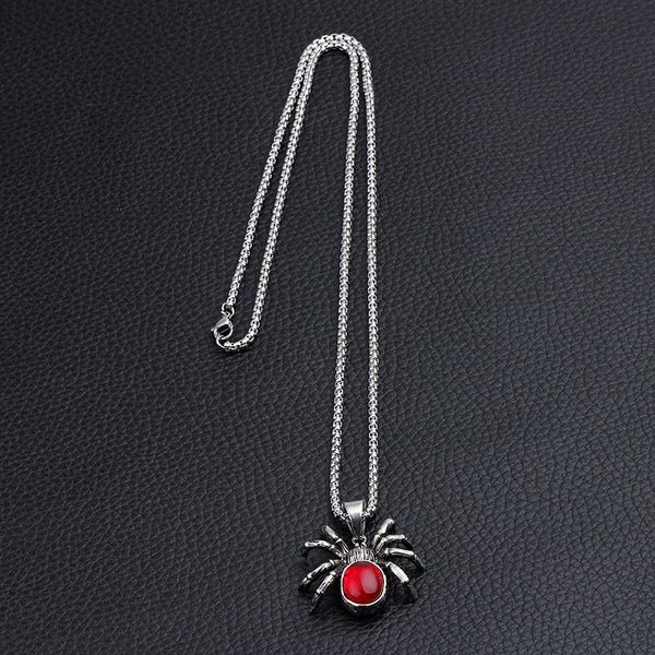 Mens Punk Vintage Retro Black Widow Spider Pendant Necklace Gothic Red Large Crystal Male Biker Goth Jewelry Necklace Men - Ganesha's Market