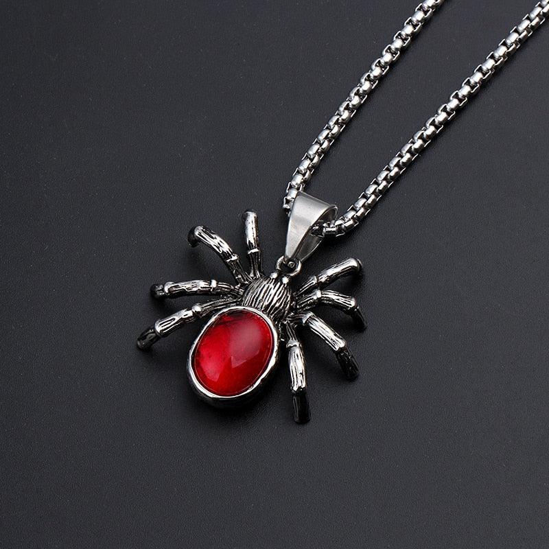 Mens Punk Vintage Retro Black Widow Spider Pendant Necklace Gothic Red Large Crystal Male Biker Goth Jewelry Necklace Men - Ganesha's Market