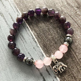 Amethyst and Rose Quartz Crystal Elephant Bracelet - Ganesha's Market