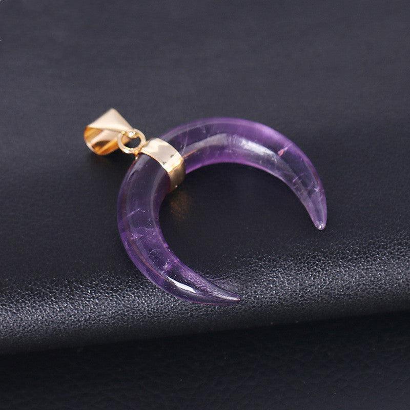 Amethyst or Rose Quartz Crystal Moon Necklace - Ganesha's Market