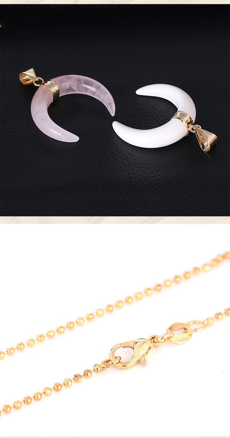Amethyst or Rose Quartz Crystal Moon Necklace - Ganesha's Market
