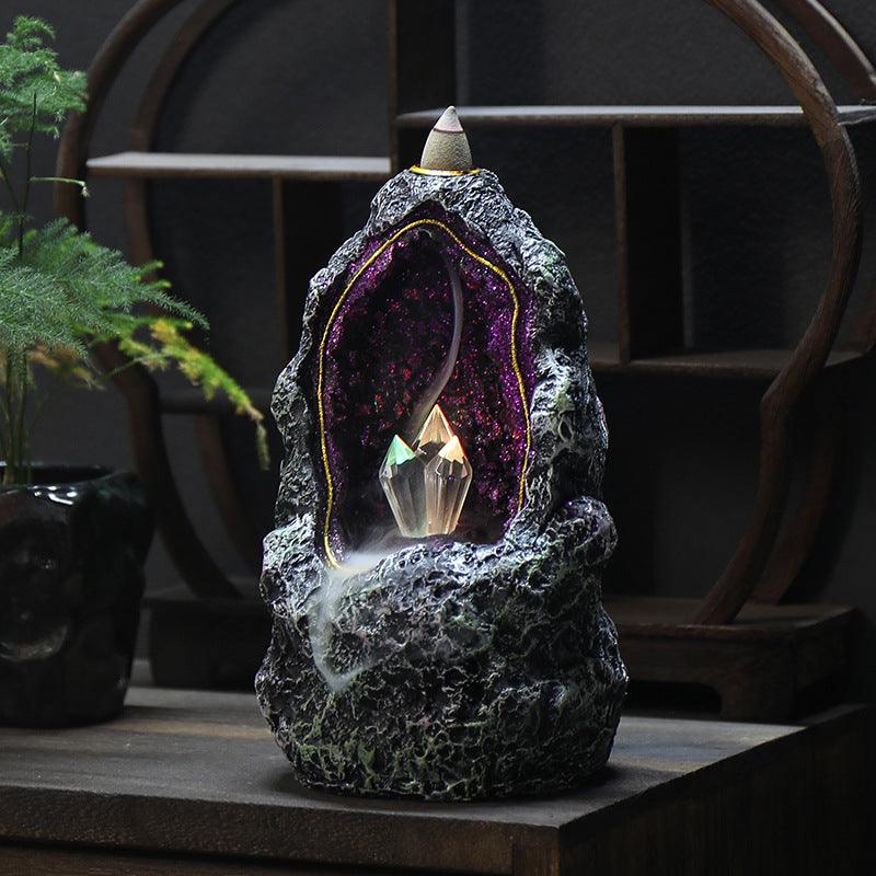 Backflow Incense Burner LED Lamp | Resin Crystal Cave Witch Altar Incense Waterfall - Ganesha's Market