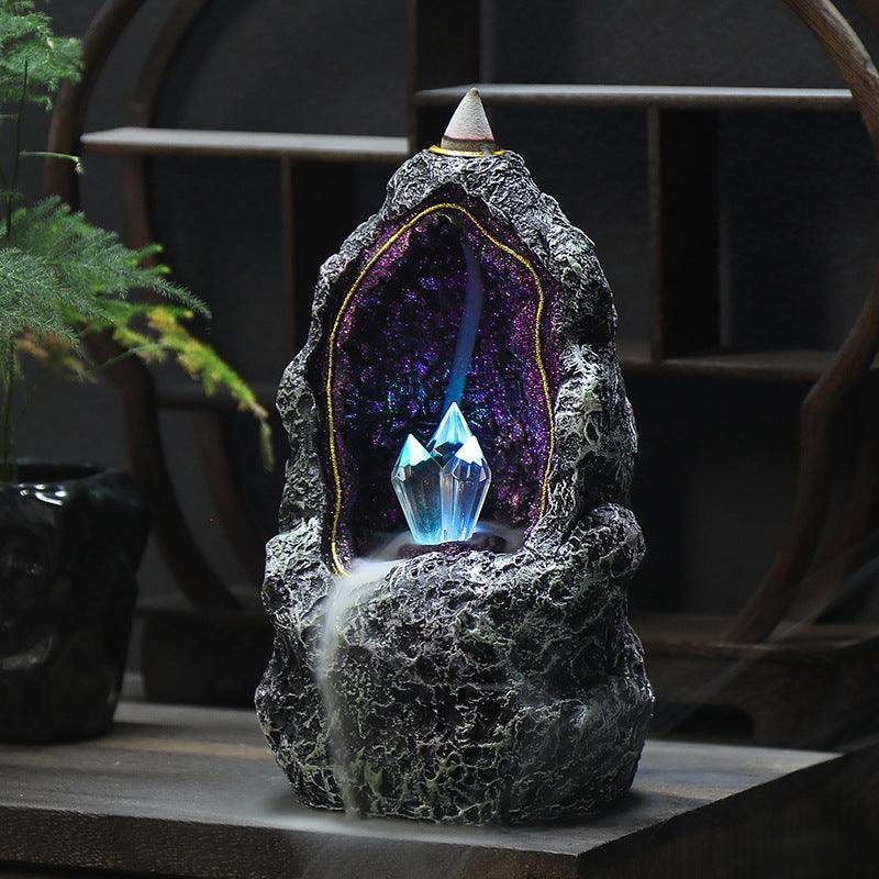 Backflow Incense Burner LED Lamp | Resin Crystal Cave Witch Altar Incense Waterfall - Ganesha's Market