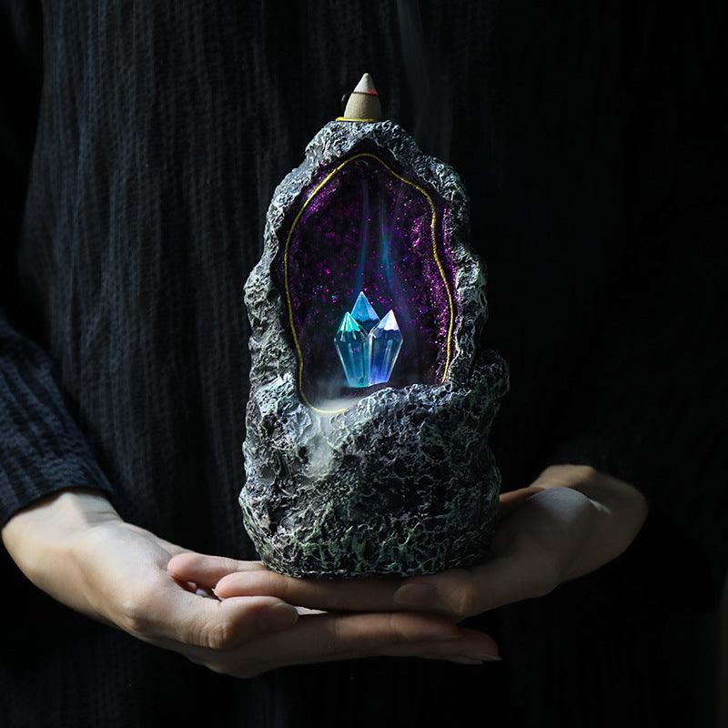 Backflow Incense Burner LED Lamp | Resin Crystal Cave Witch Altar Incense Waterfall - Ganesha's Market