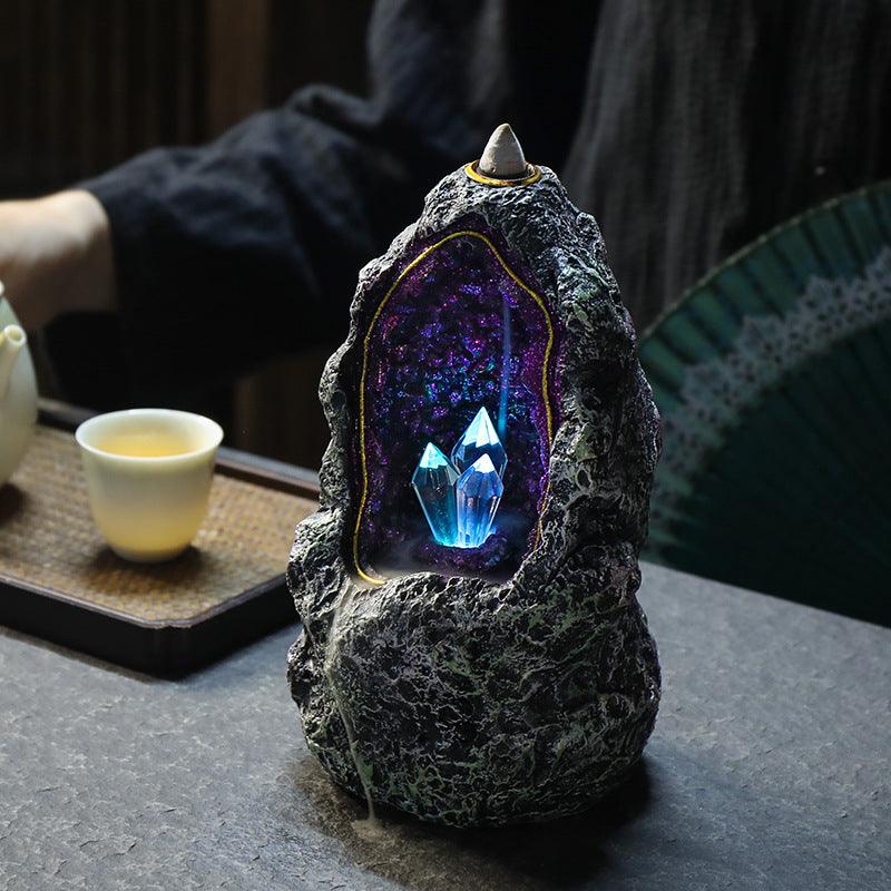 Backflow Incense Burner LED Lamp | Resin Crystal Cave Witch Altar Incense Waterfall - Ganesha's Market