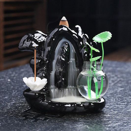 Black Ceramic Backflow Incense Burner (Choose Design) - Ganesha's Market