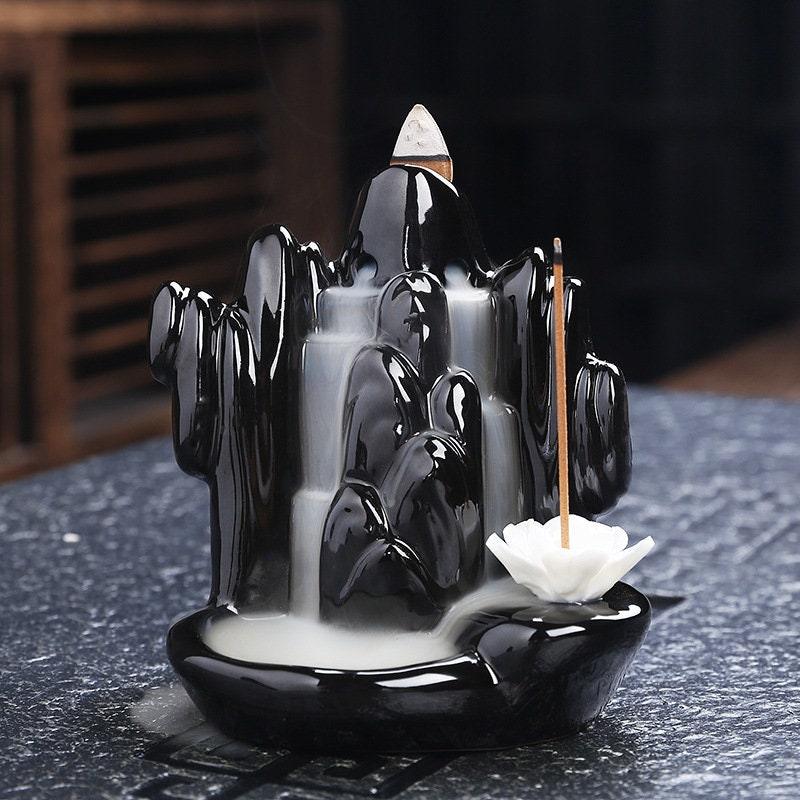 Black Ceramic Backflow Incense Burner (Choose Design) - Ganesha's Market