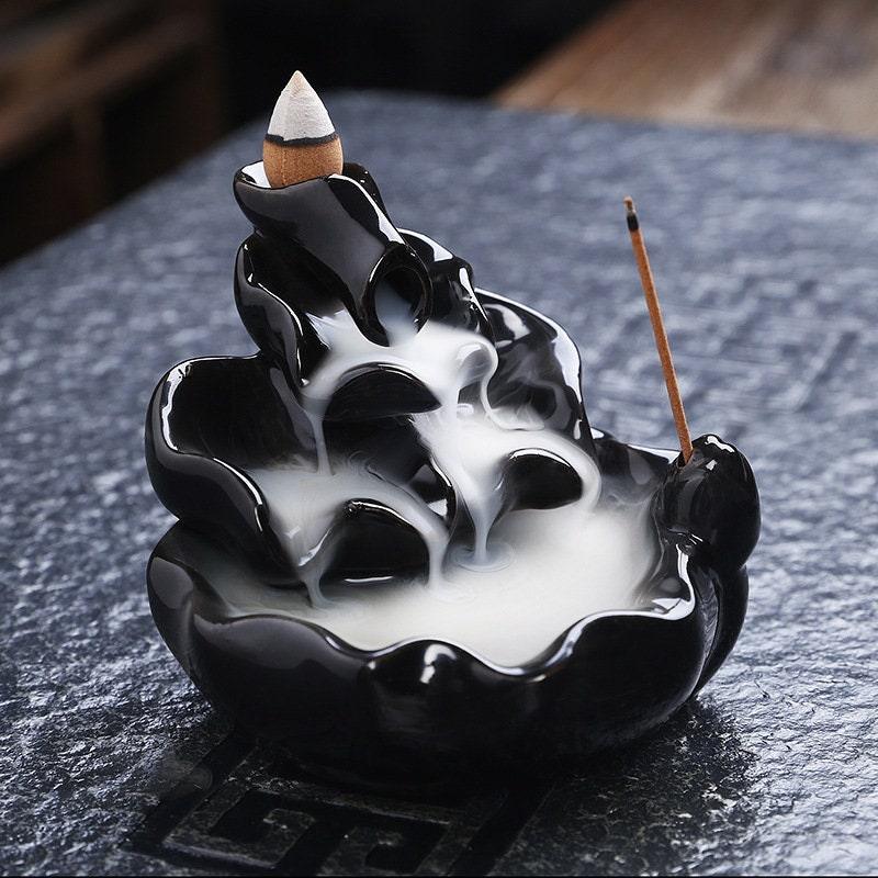 Black Ceramic Backflow Incense Burner (Choose Design) - Ganesha's Market