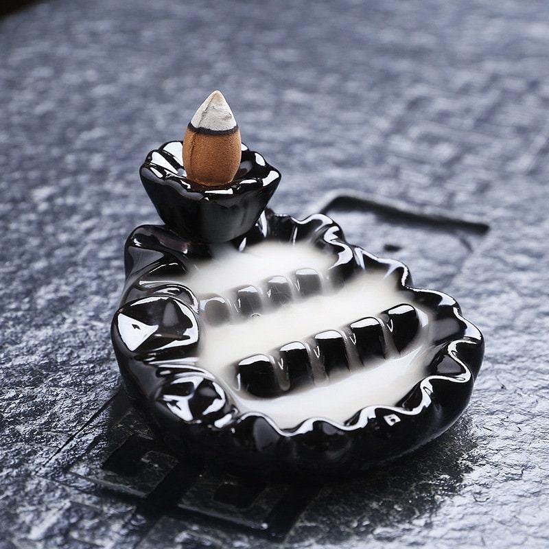 Black Ceramic Backflow Incense Burner (Choose Design) - Ganesha's Market