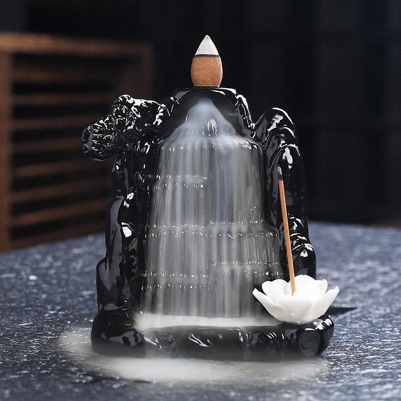 Black Ceramic Backflow Incense Burner (Choose Design) - Ganesha's Market