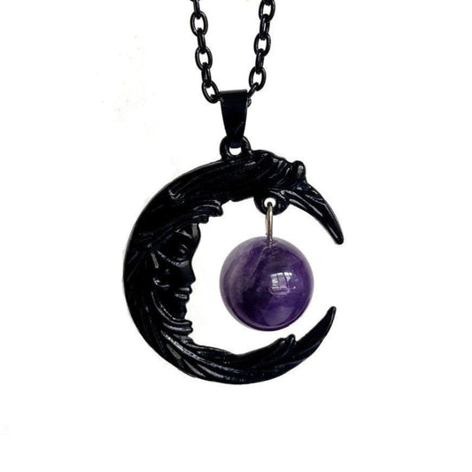 Gothic Face Black Crescent Amethyst Necklace - Ganesha's Market