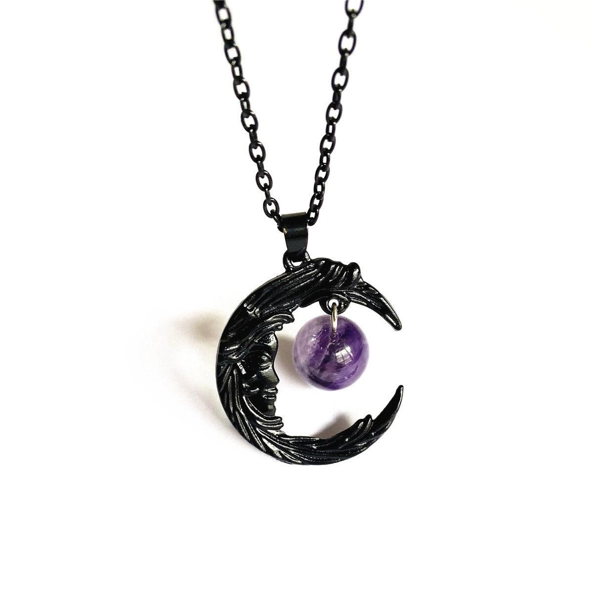 Gothic Face Black Crescent Amethyst Necklace - Ganesha's Market