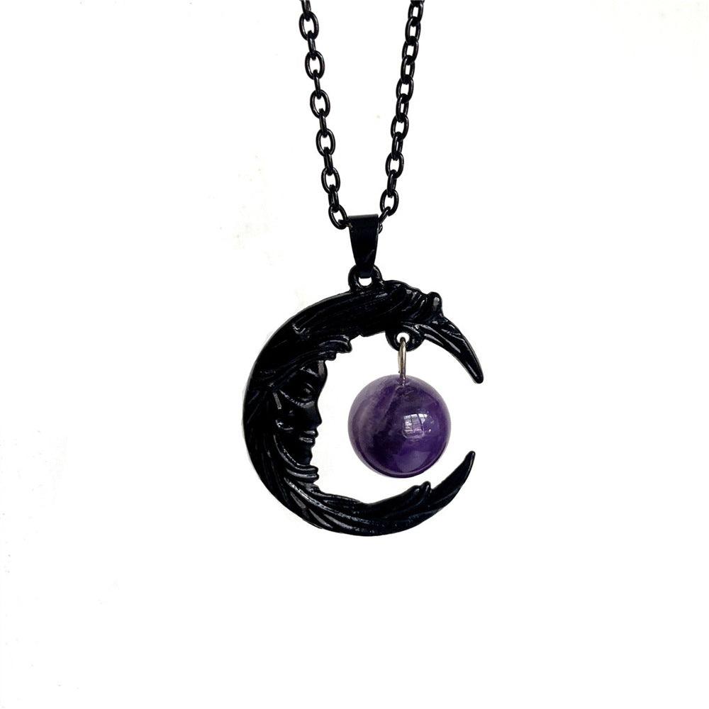 Gothic Face Black Crescent Amethyst Necklace - Ganesha's Market