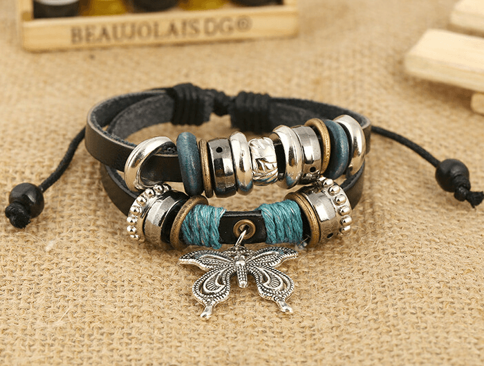 Bohemian Butterfly Leather Bracelet - Ganesha's Market