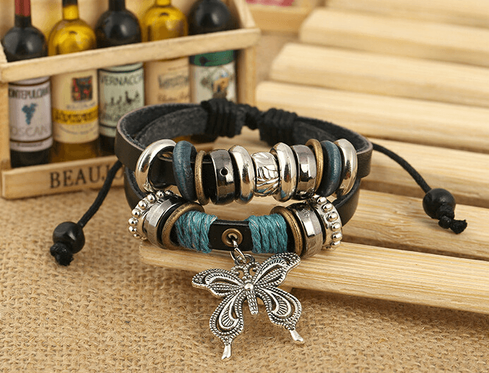 Bohemian Butterfly Leather Bracelet - Ganesha's Market