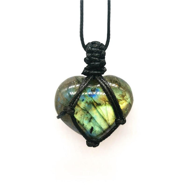 Bohemian Labradorite Crystal Heart Necklace - Ganesha's Market