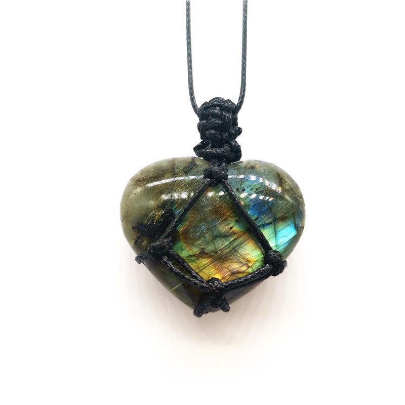 Bohemian Labradorite Crystal Heart Necklace - Ganesha's Market