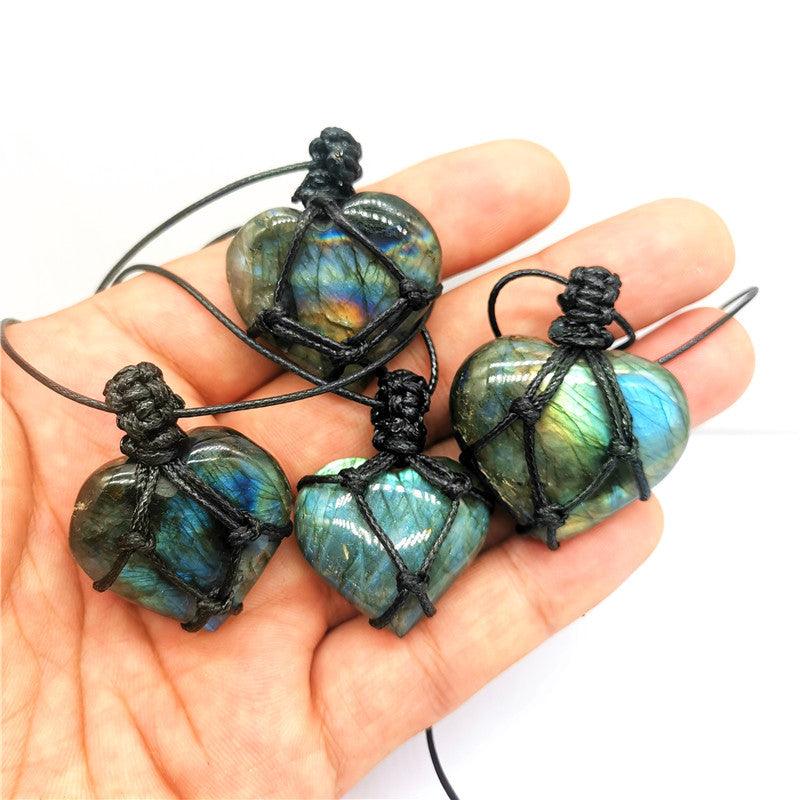 Bohemian Labradorite Crystal Heart Necklace - Ganesha's Market