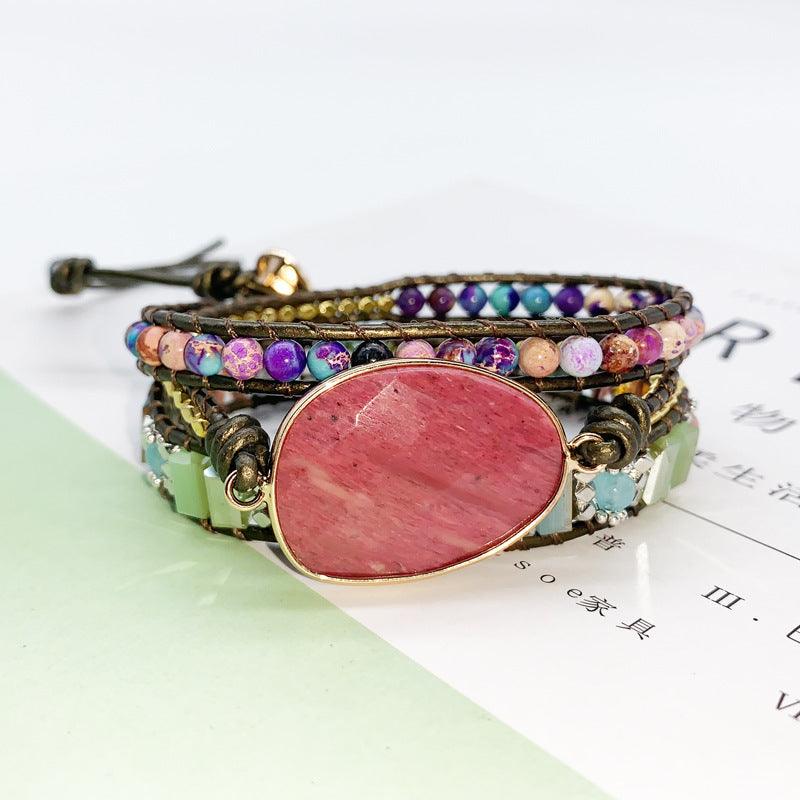 Bohemian Pink Agate Crystal Bracelet - Ganesha's Market