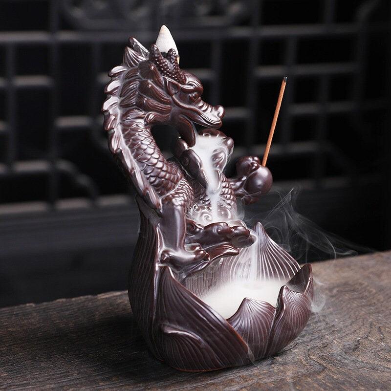 Ceramic Dragon Backflow Incense Burner (Choose Color) - Ganesha's Market