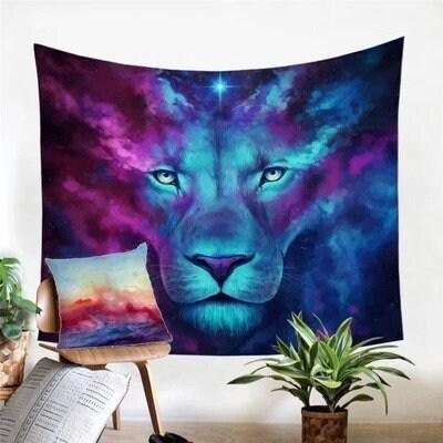 Cosmic Lion Wall Tapestry (Choose Size) - Ganesha's Market