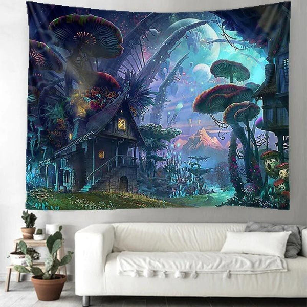 Cosmic Mushroom Forest Tapestry - Ganesha's Market