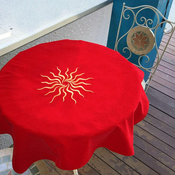 Embroidered Velvet Sun Tablecloth - Round Tablecloth - Sun Tapestry - Ganesha's Market