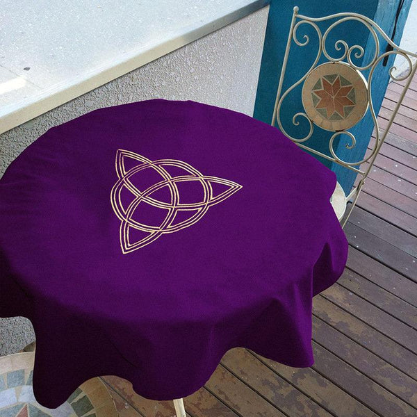 Embroidered Velvet Triquetra Tablecloth - Round Tablecloth - Triquetra Tapestry - Ganesha's Market