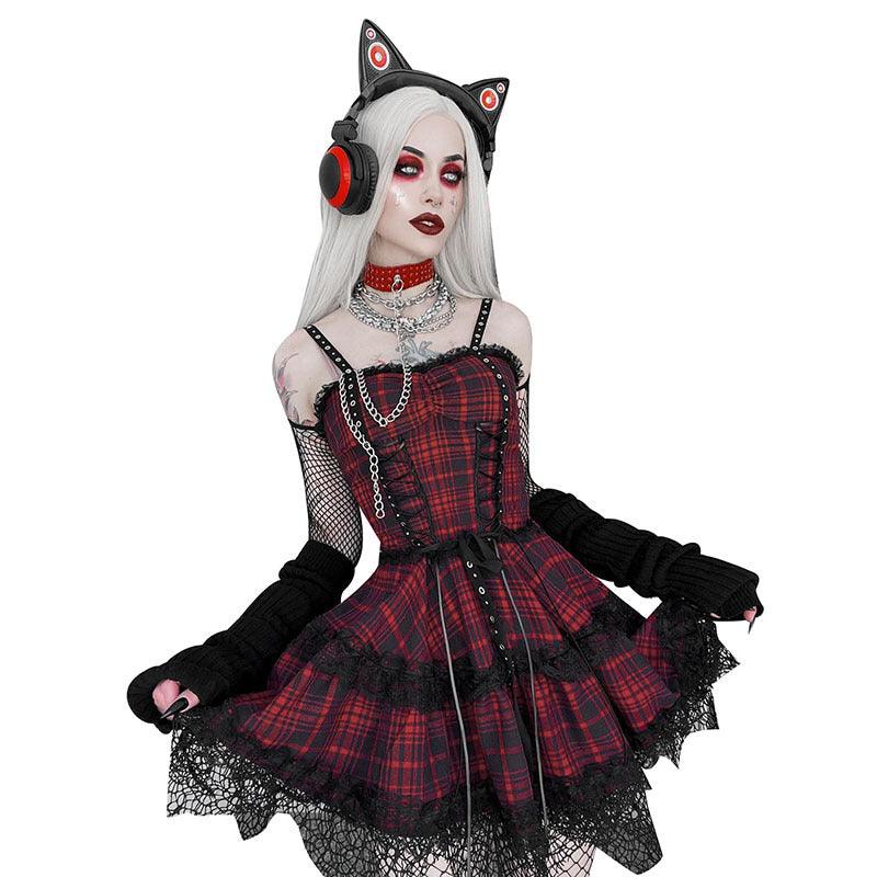 Gothic Plaid Suspender Dress - Ganesha's Market