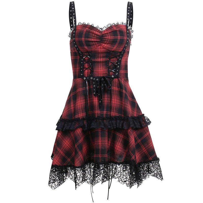 Gothic Plaid Suspender Dress - Ganesha's Market