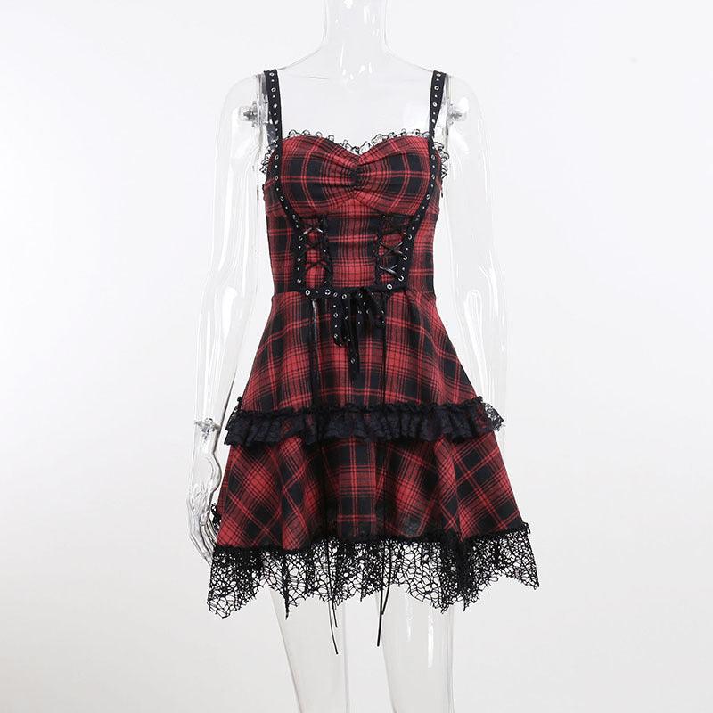 Gothic Plaid Suspender Dress - Ganesha's Market