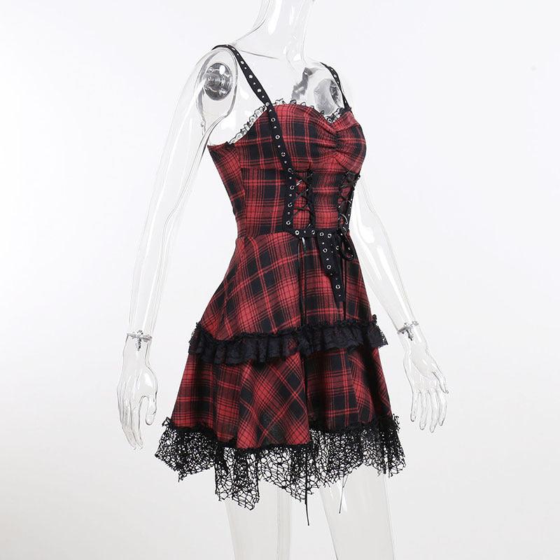 Gothic Plaid Suspender Dress - Ganesha's Market