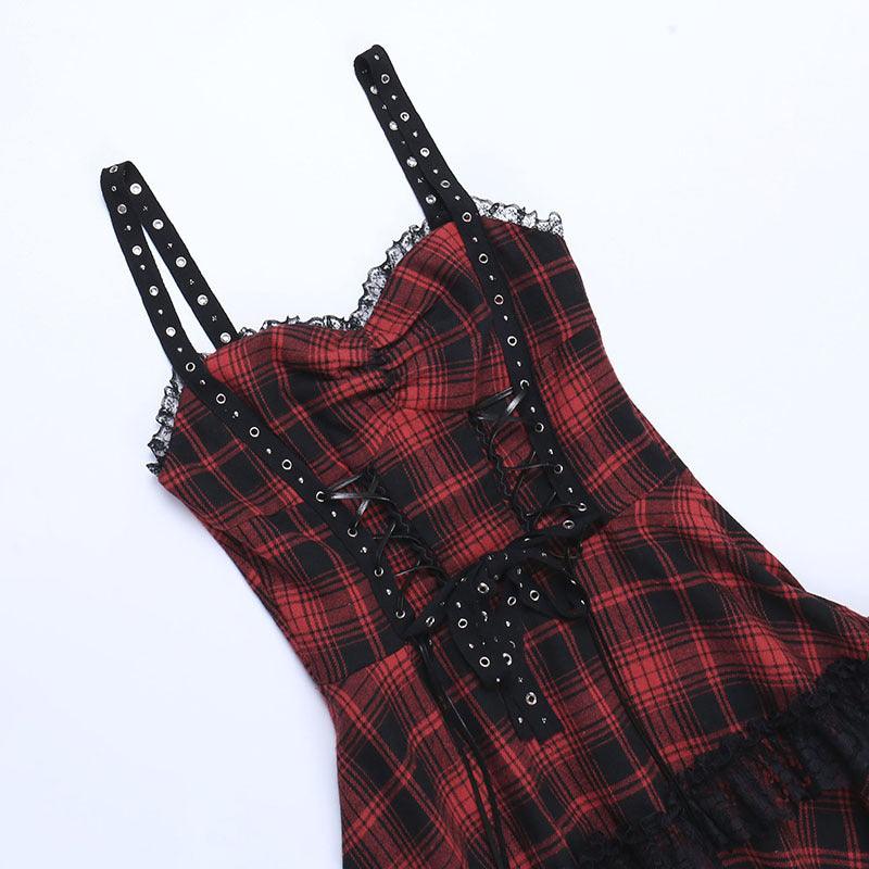 Gothic Plaid Suspender Dress - Ganesha's Market