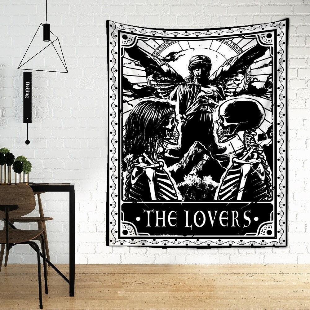 Large Tarot Card Wall Tapestry - "The Lovers" // Tarot Card Wall Hanging (Choose Size) - Ganesha's Market