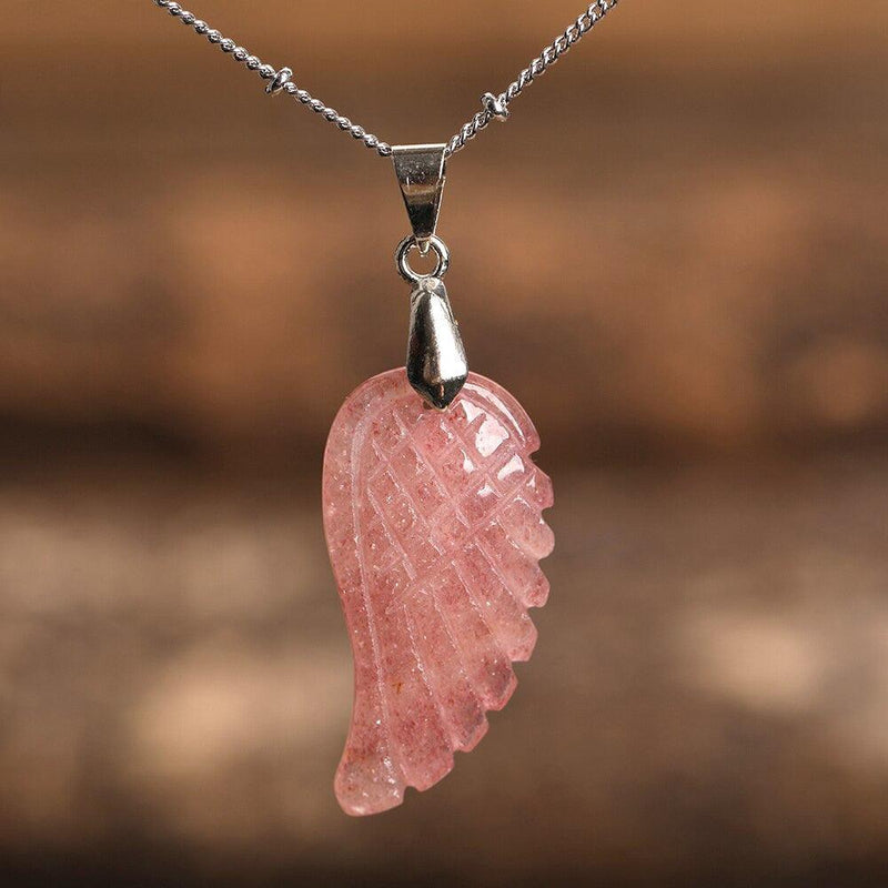 Natural Crystal Angel Wing Necklace (Choose Stone) - Ganesha's Market