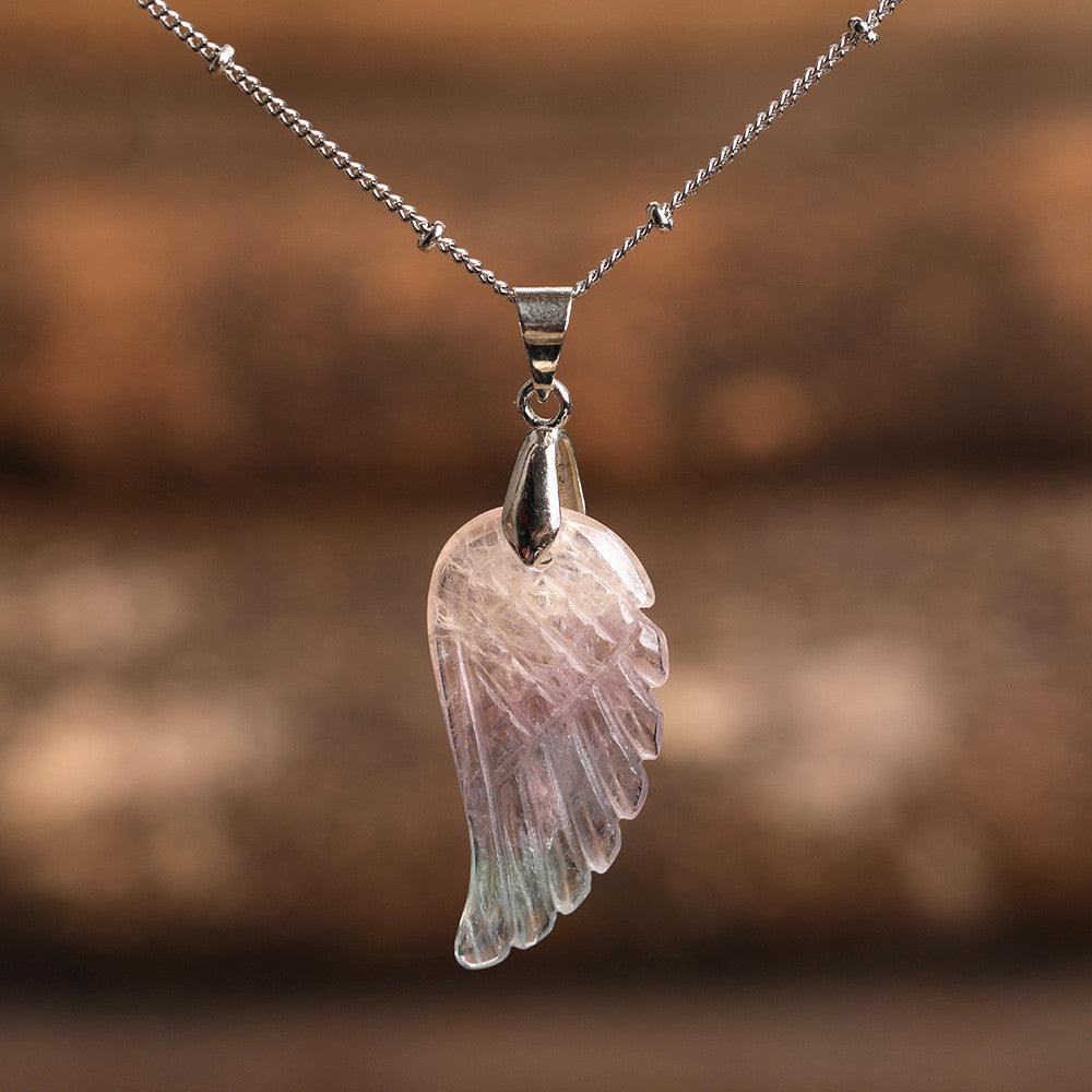 Natural Crystal Angel Wing Necklace (Choose Stone) - Ganesha's Market