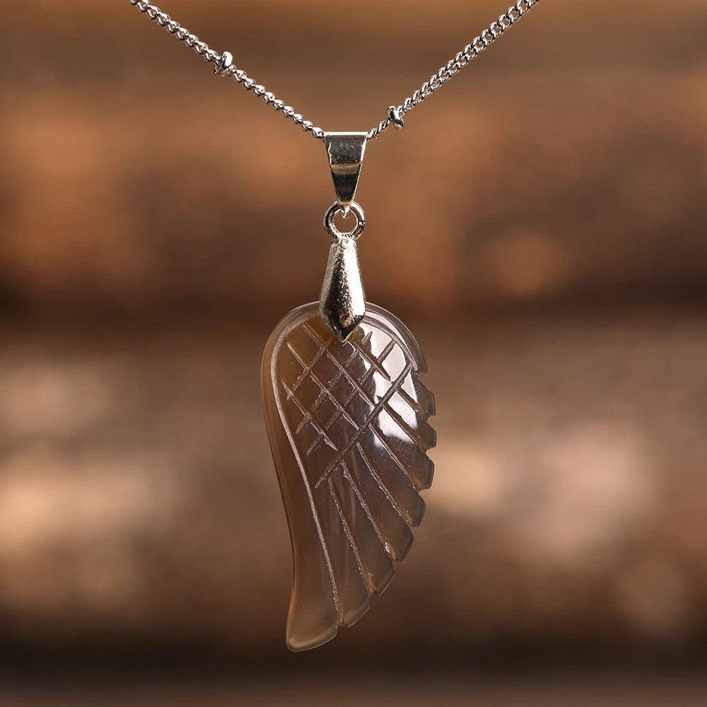 Natural Crystal Angel Wing Necklace (Choose Stone) - Ganesha's Market