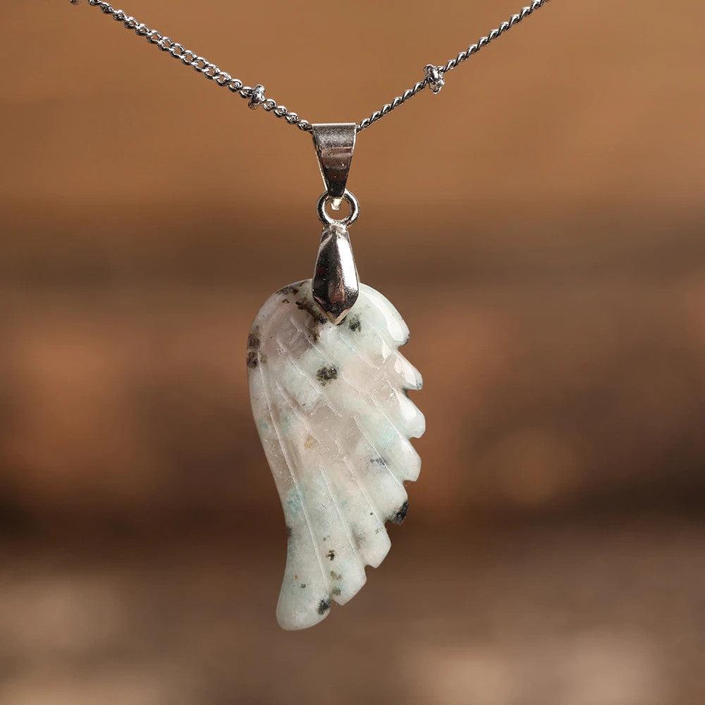 Natural Crystal Angel Wing Necklace (Choose Stone) - Ganesha's Market