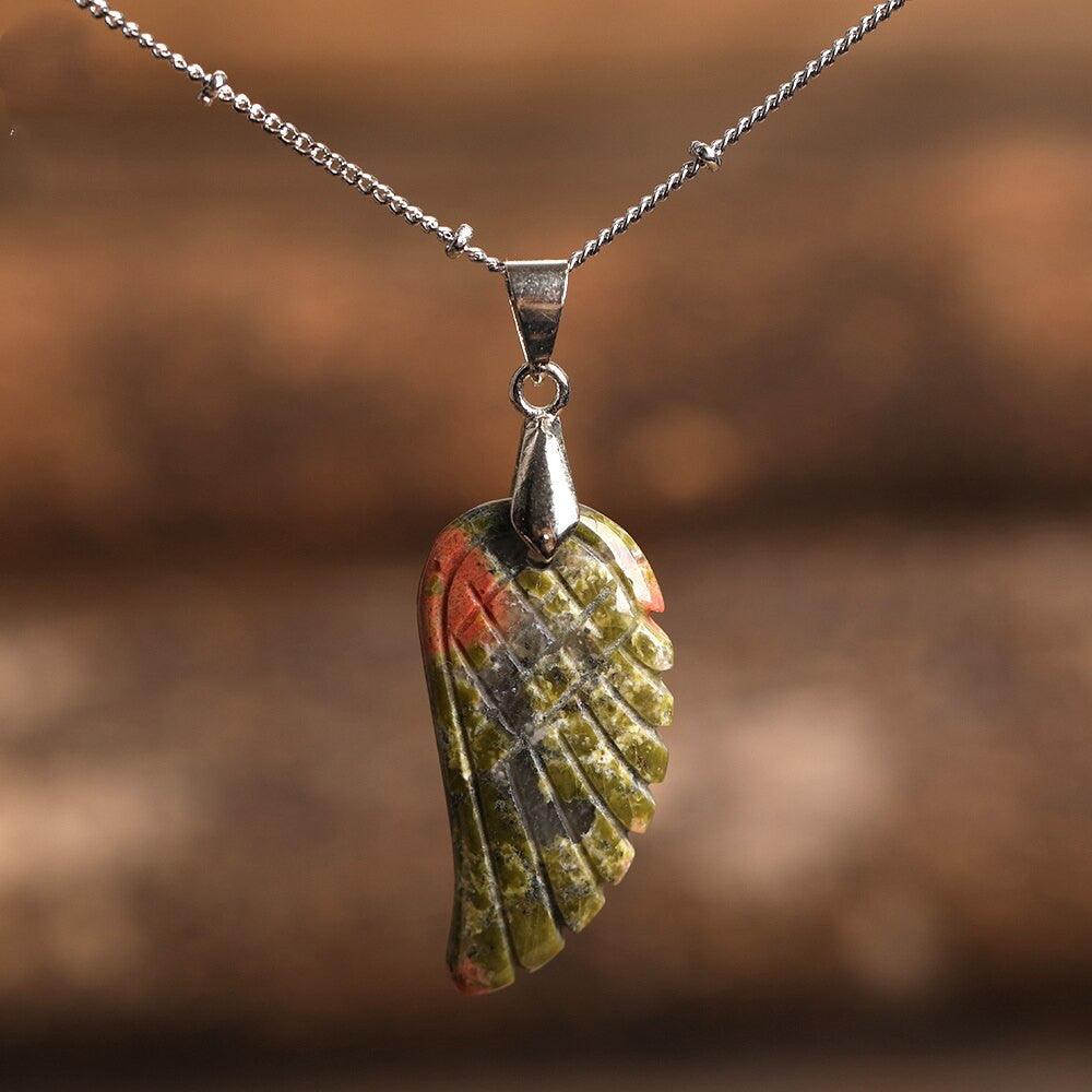 Natural Crystal Angel Wing Necklace (Choose Stone) - Ganesha's Market