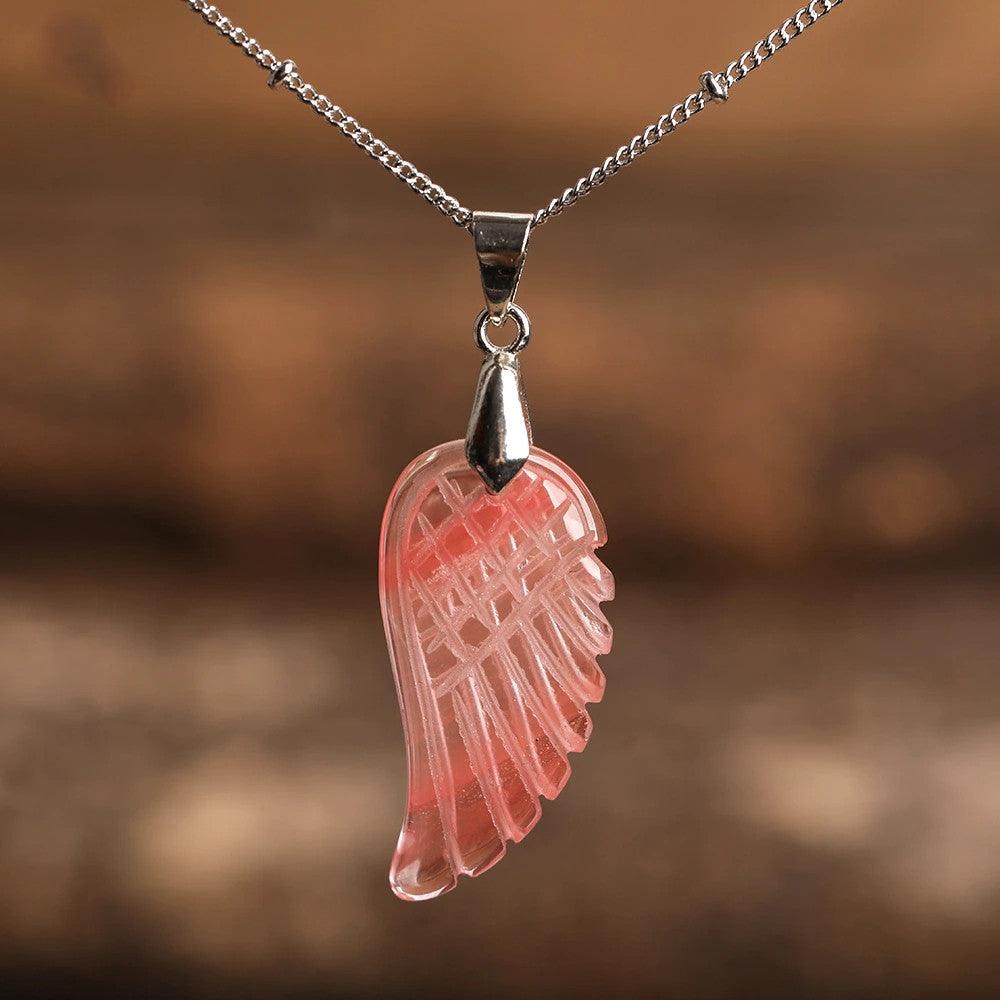 Natural Crystal Angel Wing Necklace (Choose Stone) - Ganesha's Market