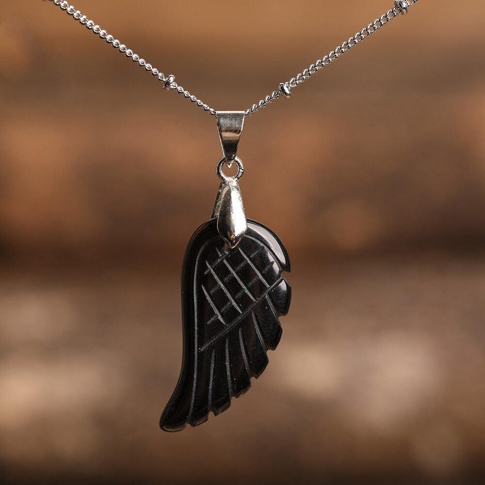 Natural Crystal Angel Wing Necklace (Choose Stone) - Ganesha's Market