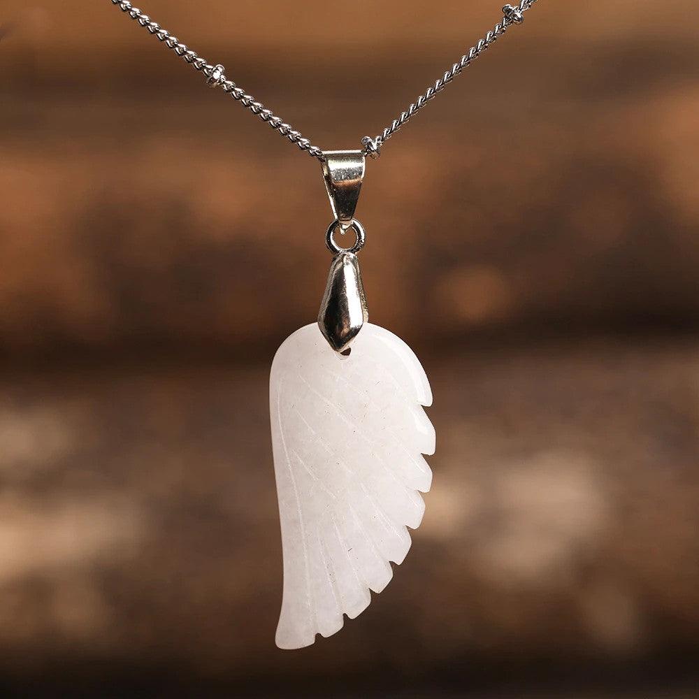 Natural Crystal Angel Wing Necklace (Choose Stone) - Ganesha's Market