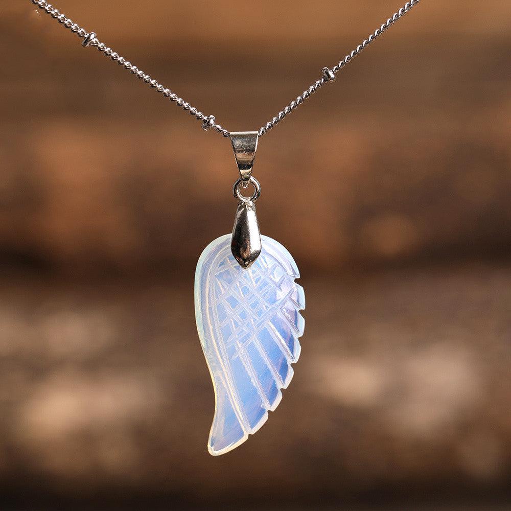 Natural Crystal Angel Wing Necklace (Choose Stone) - Ganesha's Market