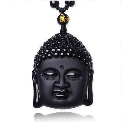 Obsidian Buddha Head Crystal Necklace - Ganesha's Market