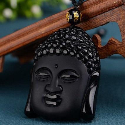 Obsidian Buddha Head Crystal Necklace - Ganesha's Market