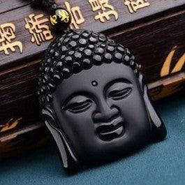 Obsidian Buddha Head Crystal Necklace - Ganesha's Market